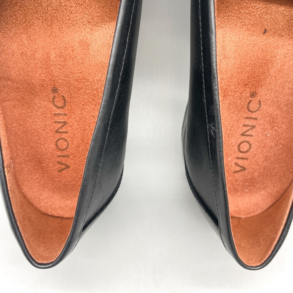 Vionic Black Leather Loafers with Brass Chain Accent - Picture 11 of 12